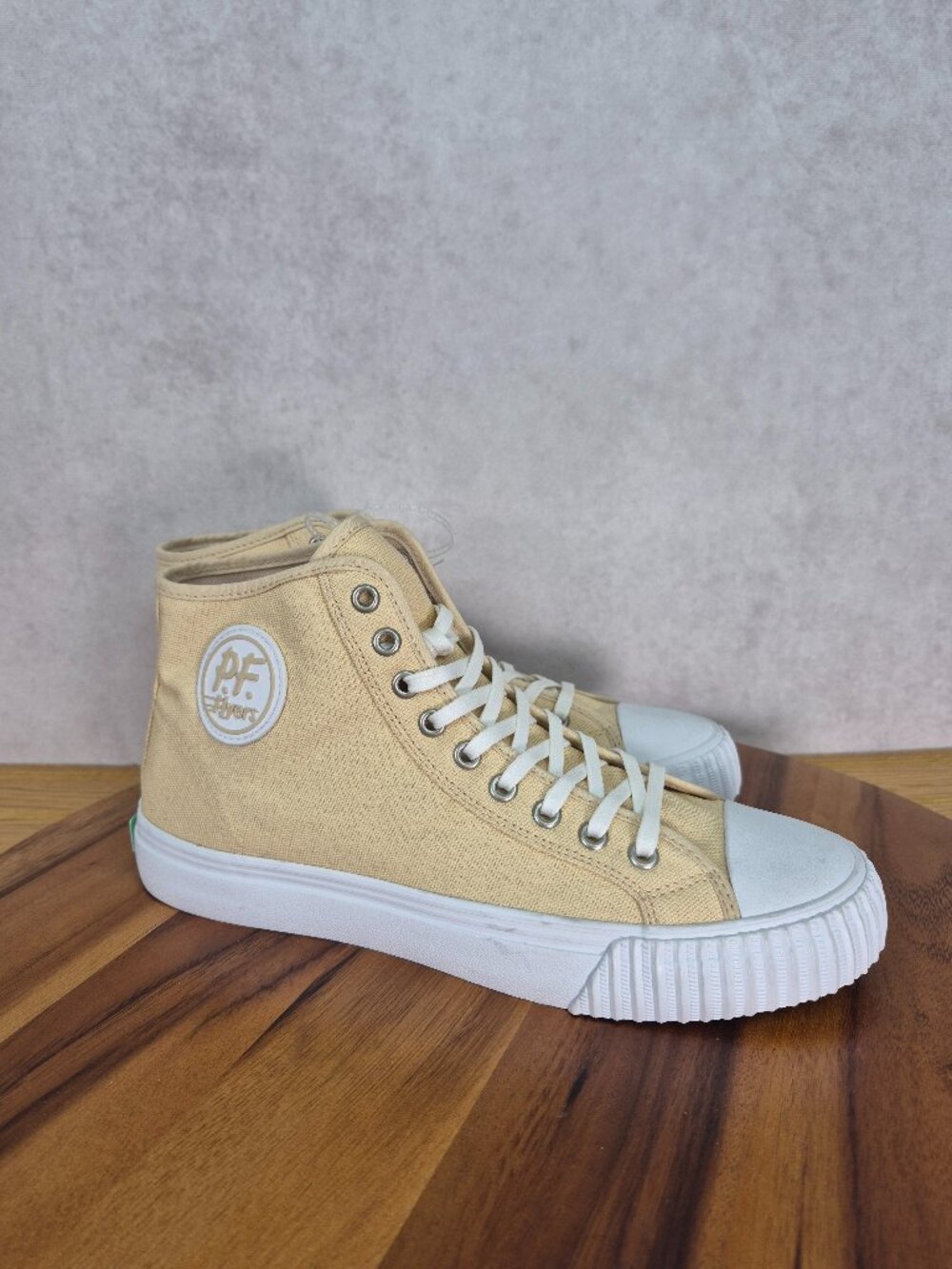 PF Flyers Canvas Mid Top Lace Up Sneakers Mens 9 Yellow White Streetwear NEW
